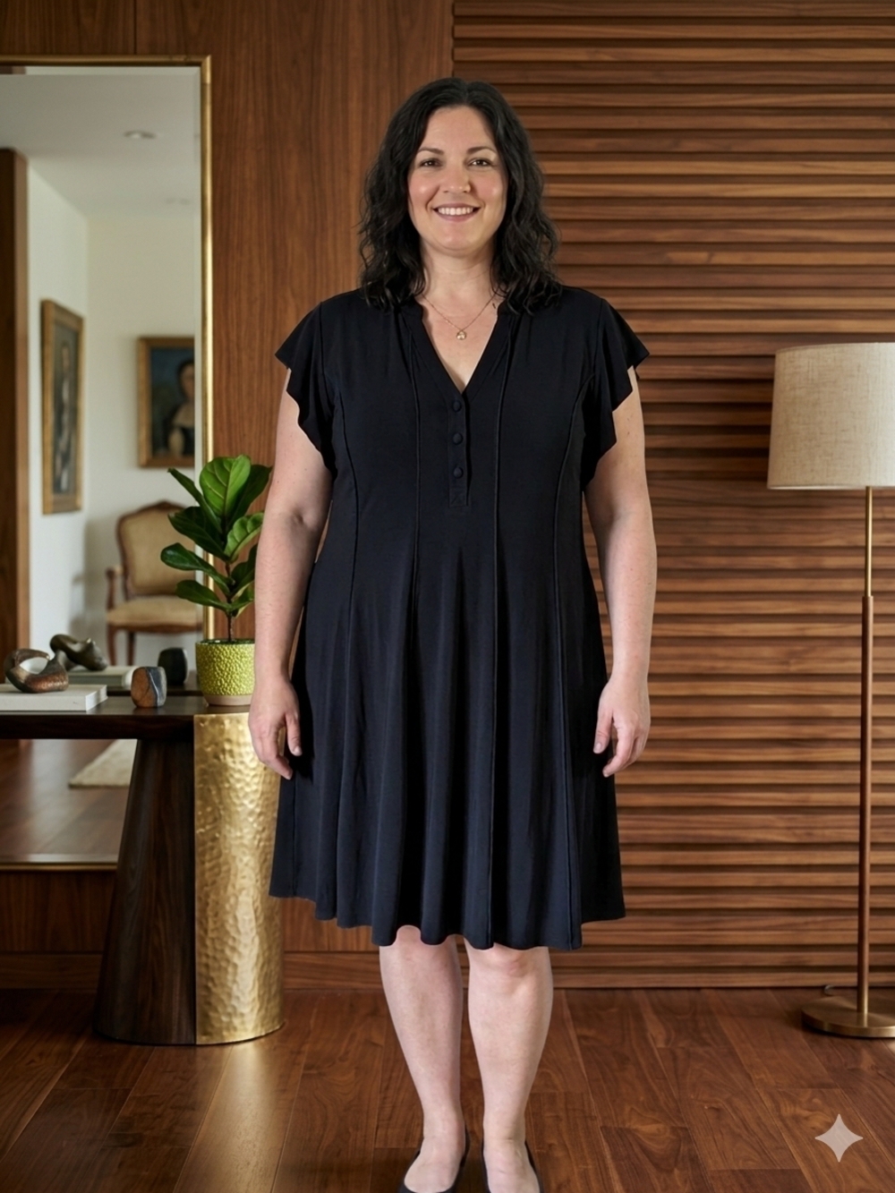 Cato Black Women's Dress with V-Neckline And Ruffle Sleeves